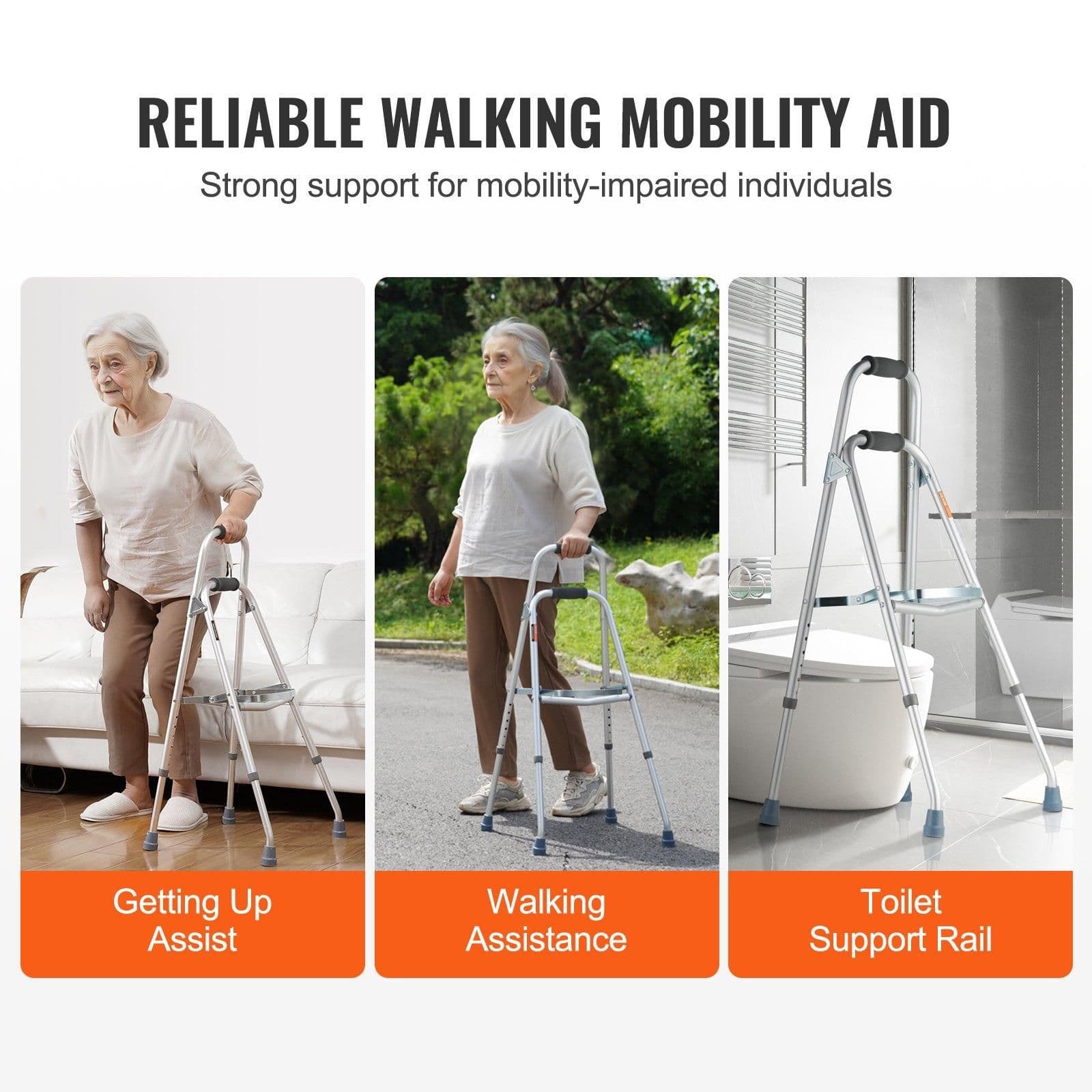 image-VEVOR Folding Hemi Walker, One Arm Folding Walker for Seniors with 6-Level Adjustable Height, Lightweight Aluminum | Side One-Hand Style Mobility Aid for Elderly Handicapped Disabled, Up to 350LBS
