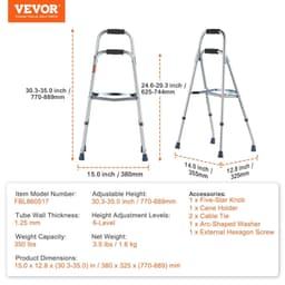 image-VEVOR Folding Hemi Walker, One Arm Folding Walker for Seniors with 6-Level Adjustable Height, Lightweight Aluminum | Side One-Hand Style Mobility Aid for Elderly Handicapped Disabled, Up to 350LBS