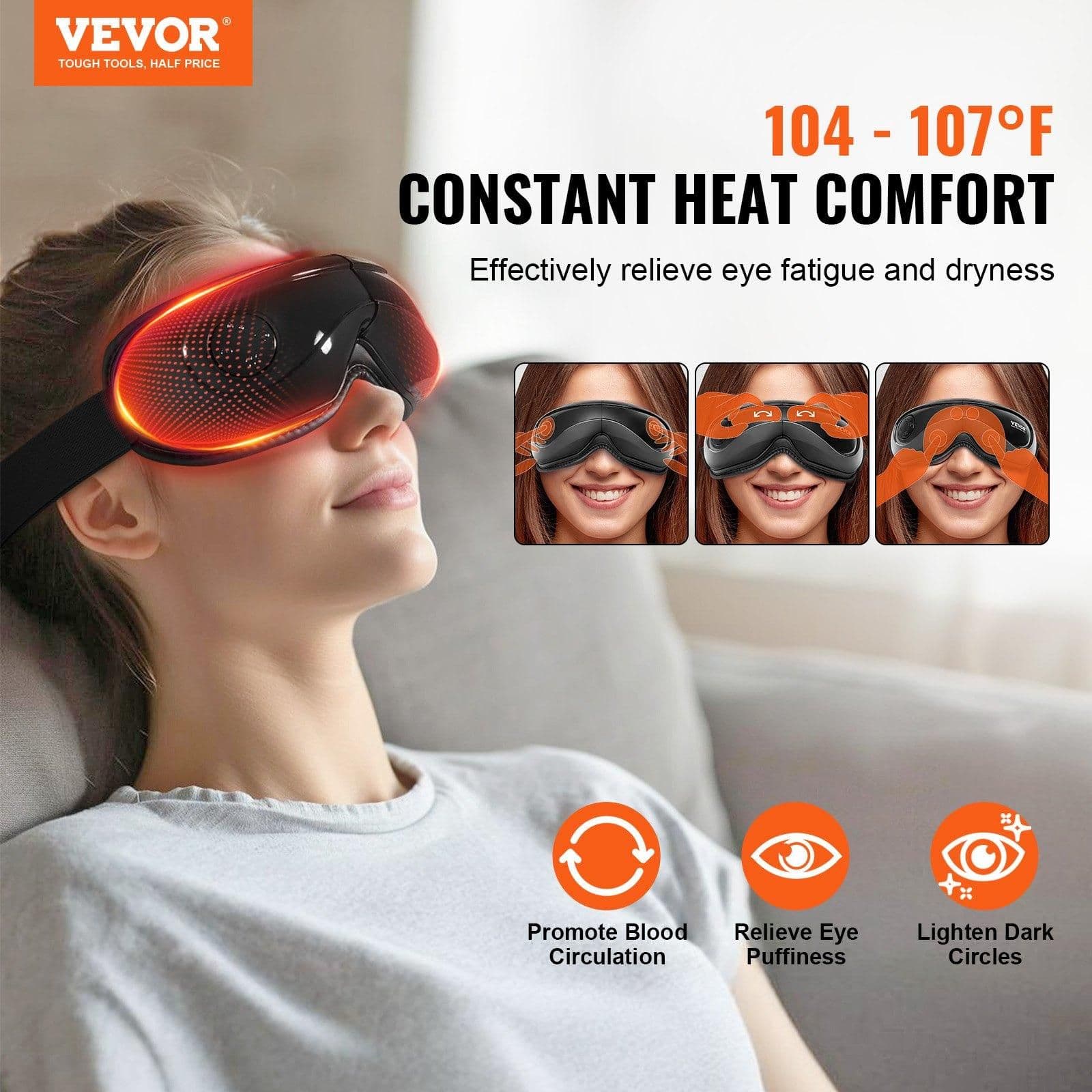 image-VEVOR Eye Massager with Heat & Remote Eye Care Device 5 Modes Bluetooth Music