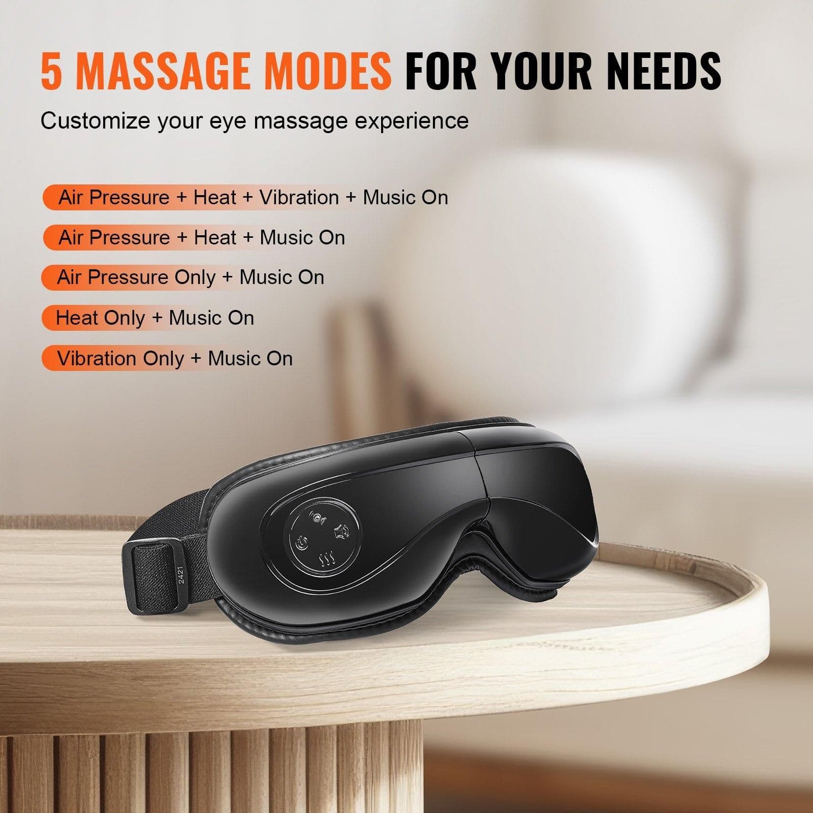 image-VEVOR Eye Massager with Heat & Remote Eye Care Device 5 Modes Bluetooth Music