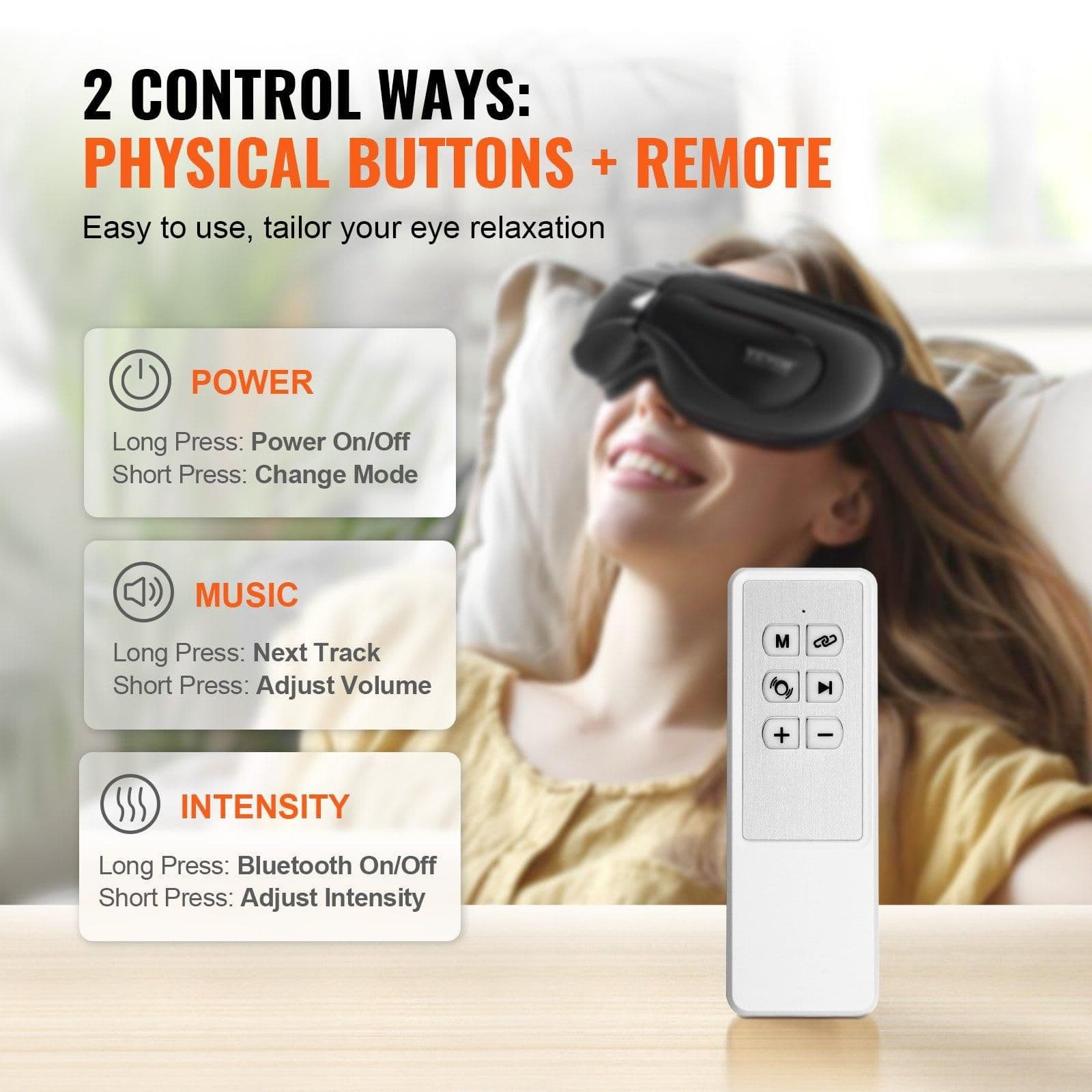 image-VEVOR Eye Massager with Heat & Remote Eye Care Device 5 Modes Bluetooth Music