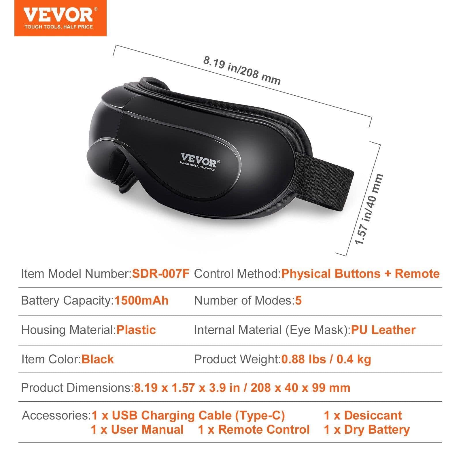 image-VEVOR Eye Massager with Heat & Remote Eye Care Device 5 Modes Bluetooth Music