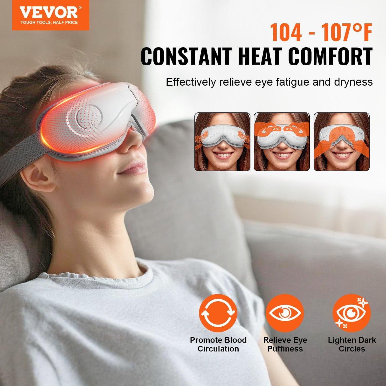 image-VEVOR Eye Massager with Heat & Remote Eye Care Device 5 Modes Bluetooth Music