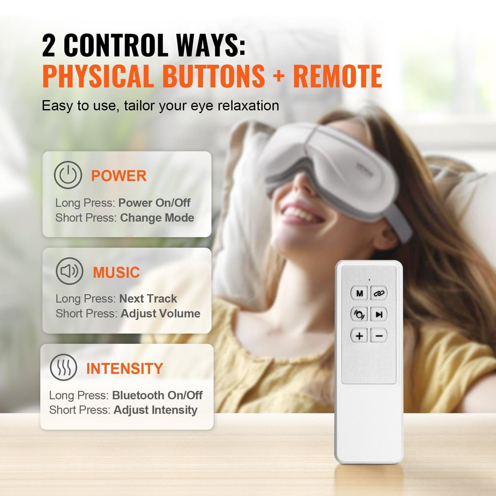 image-VEVOR Eye Massager with Heat & Remote Eye Care Device 5 Modes Bluetooth Music
