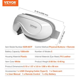 image-VEVOR Eye Massager with Heat & Remote Eye Care Device 5 Modes Bluetooth Music