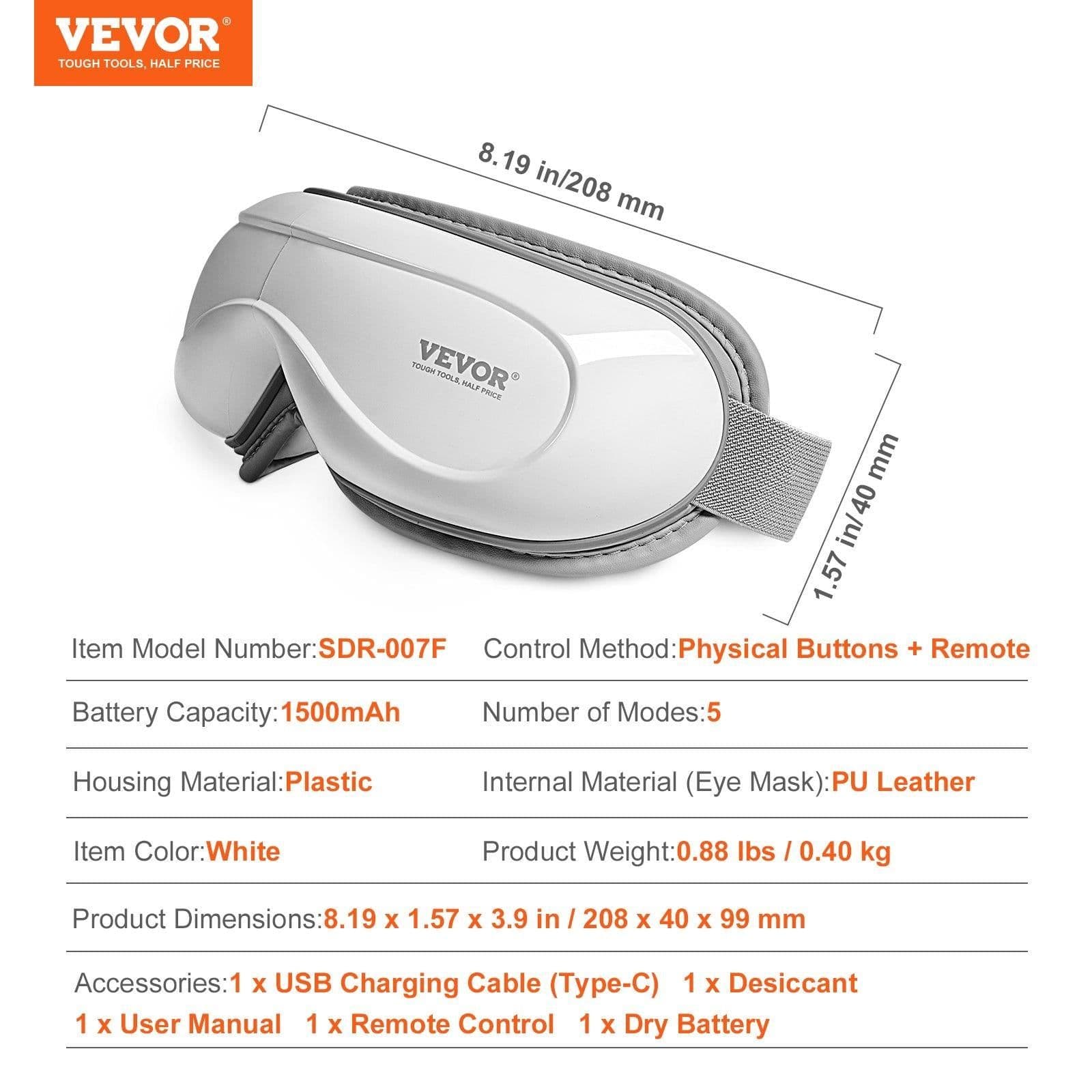 image-VEVOR Eye Massager with Heat & Remote Eye Care Device 5 Modes Bluetooth Music