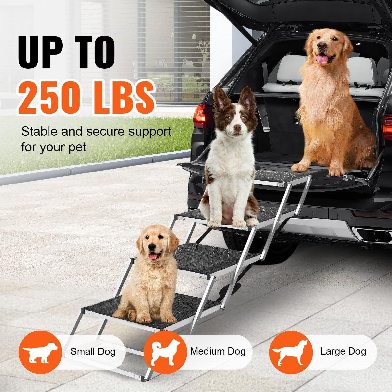 image-VEVOR Dog Stair for Cars 4-step Folding Dog Steps Aluminum Loads up to 250 lbs