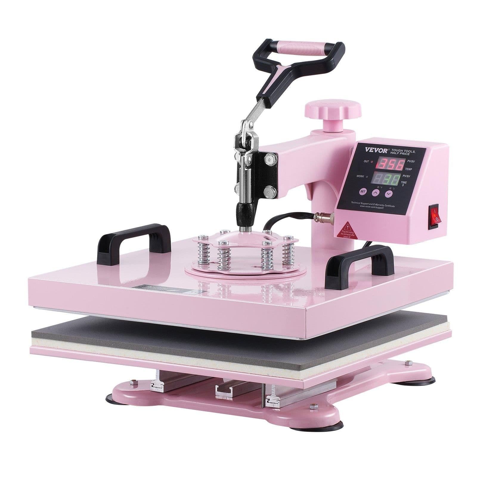 image-VEVOR Heat Press Machine, 15 x 15 inch, 8 in 1 Heat Transfer Machine with 6-30 oz Tumbler Press, 360° Swing Away T-Shirt Pressing, Digital Precise Control, for T-Shirts/Mugs/Hats/Plates, Pink