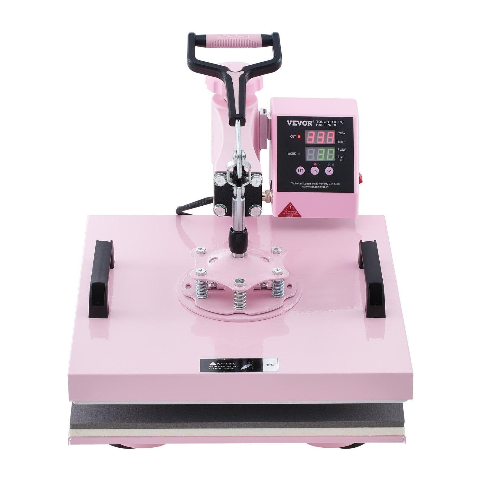image-VEVOR Heat Press Machine, 15 x 15 inch, 8 in 1 Heat Transfer Machine with 6-30 oz Tumbler Press, 360° Swing Away T-Shirt Pressing, Digital Precise Control, for T-Shirts/Mugs/Hats/Plates, Pink