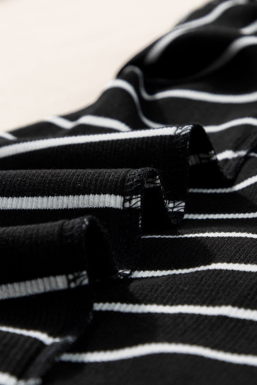 image-Black Stripe Ribbed Knit Mini Dress - Chic Silhouette, Sleeveless