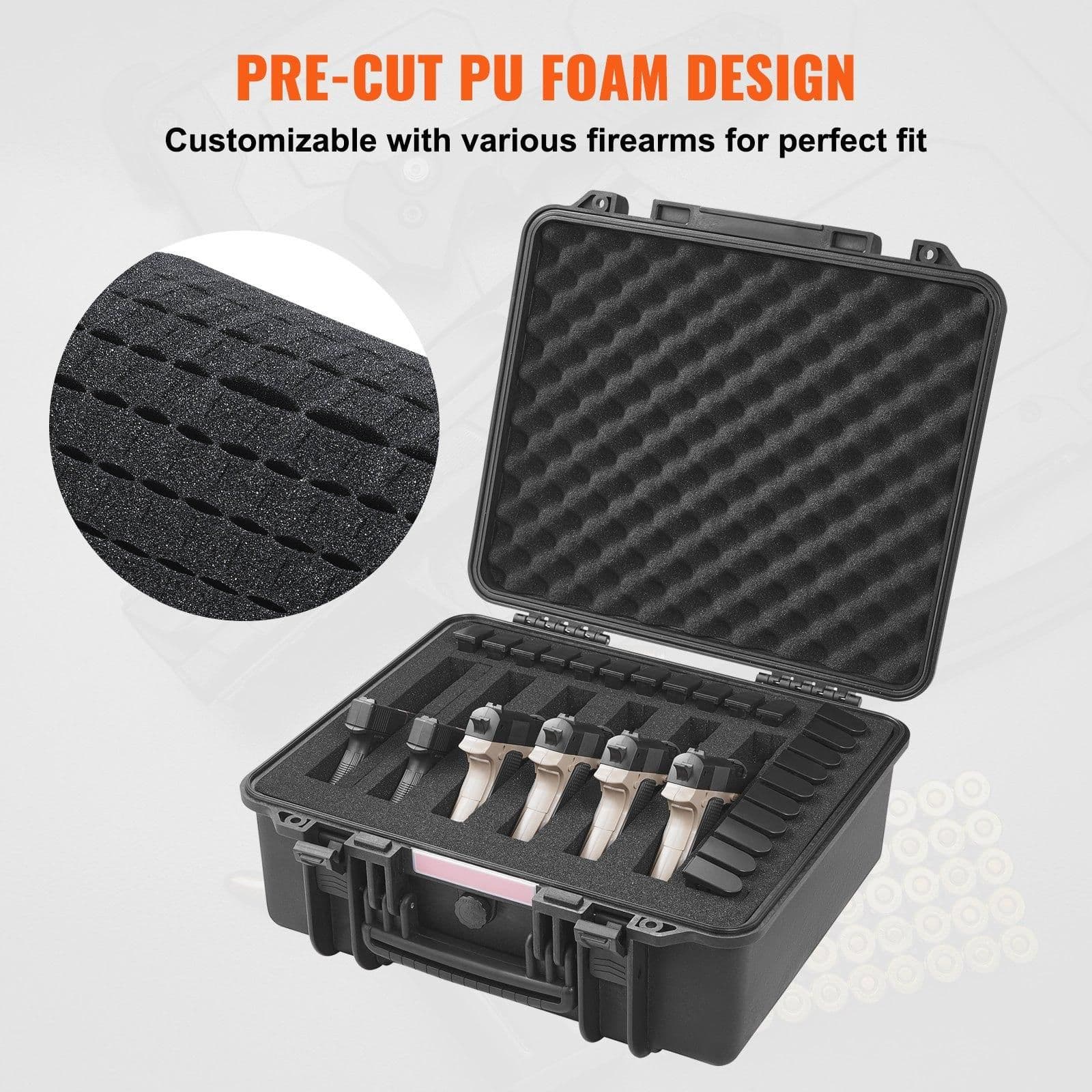 image-VEVOR Hard Pistol Cases with Pre-cut PU Foam Lockable Pistol Case for 6 Pistol