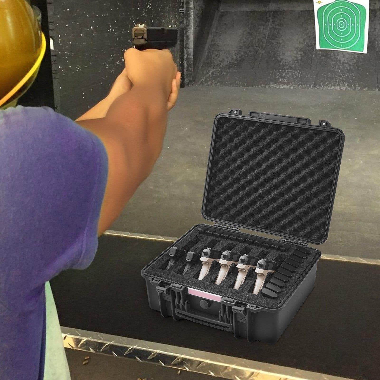 image-VEVOR Hard Pistol Cases with Pre-cut PU Foam Lockable Pistol Case for 6 Pistol