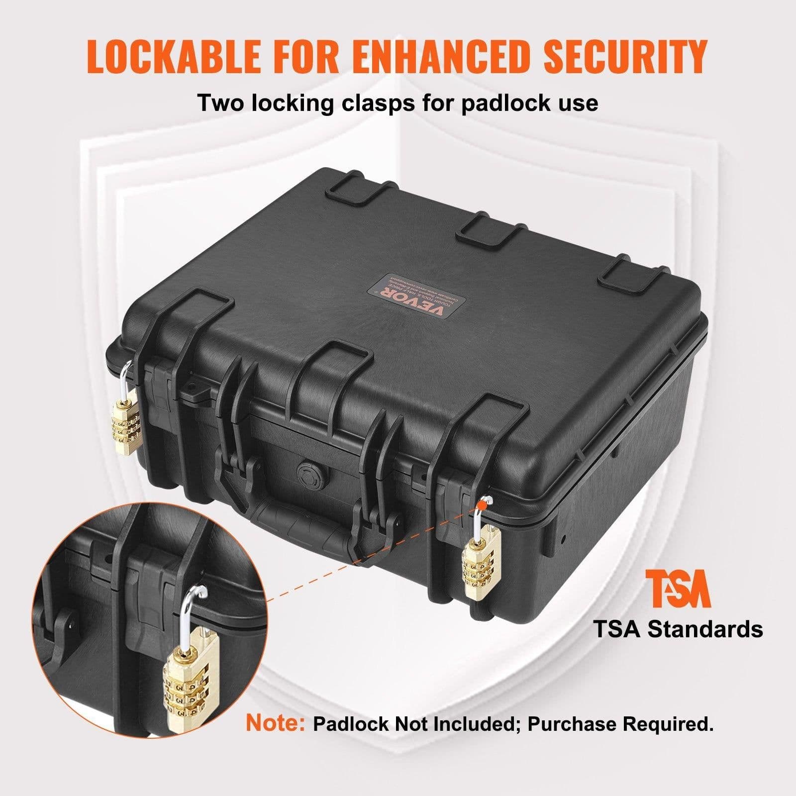 image-VEVOR Hard Pistol Cases with Pre-cut PU Foam, Waterproof & Dustproof Hard Gun Case for 1 Pistol, 18.9×16.3×8.5 in Lockable Pistol Case, Black