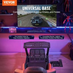 image-VEVOR Racing Wheel Stand with Wheels For Logitech G923/G920/G29, Heavy Duty Steel Driving Simulator Cockpit-Thrustmaster T248P, Steering Wheel Bracket & Foot Pedal Adjustable, Max Load 330 LBS