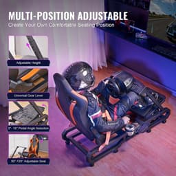 image-VEVOR Racing Wheel Stand with Wheels For Logitech G923/G920/G29, Heavy Duty Steel Driving Simulator Cockpit-Thrustmaster T248P, Steering Wheel Bracket & Foot Pedal Adjustable, Max Load 330 LBS