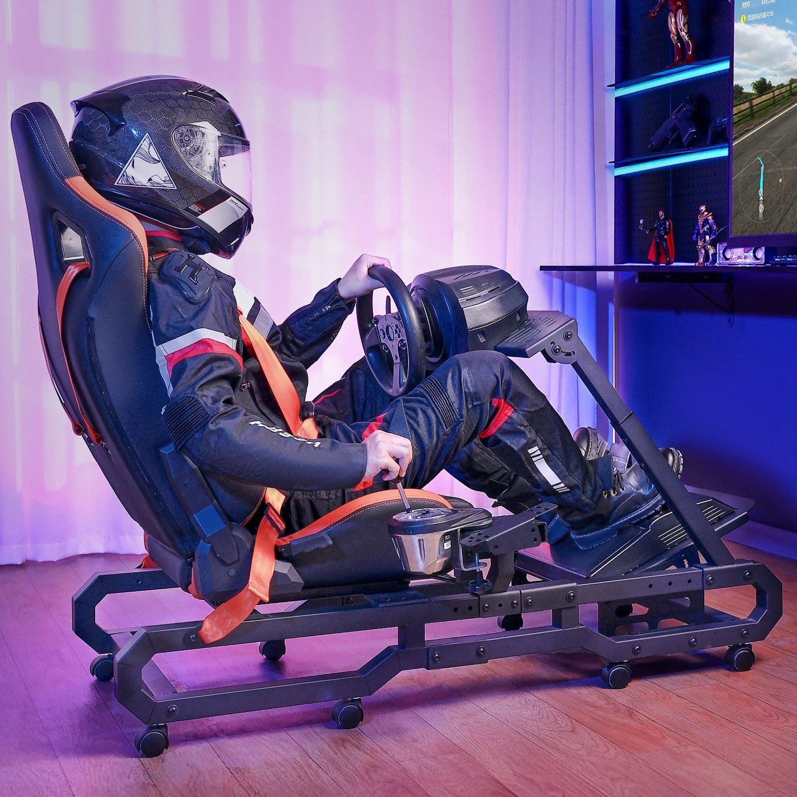 image-VEVOR Racing Wheel Stand with Wheels For Logitech G923/G920/G29, Heavy Duty Steel Driving Simulator Cockpit-Thrustmaster T248P, Steering Wheel Bracket & Foot Pedal Adjustable, Max Load 330 LBS