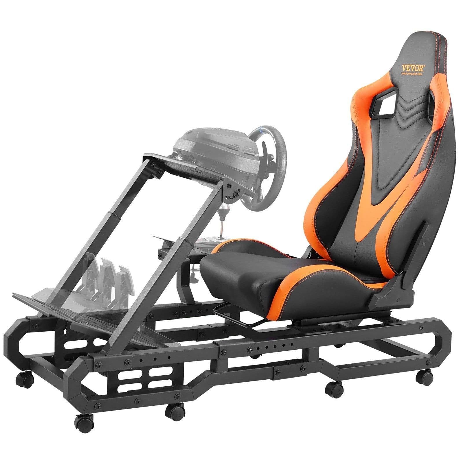 image-VEVOR Racing Wheel Stand with Wheels For Logitech G923/G920/G29, Heavy Duty Steel Driving Simulator Cockpit-Thrustmaster T248P, Steering Wheel Bracket & Foot Pedal Adjustable, Max Load 330 LBS