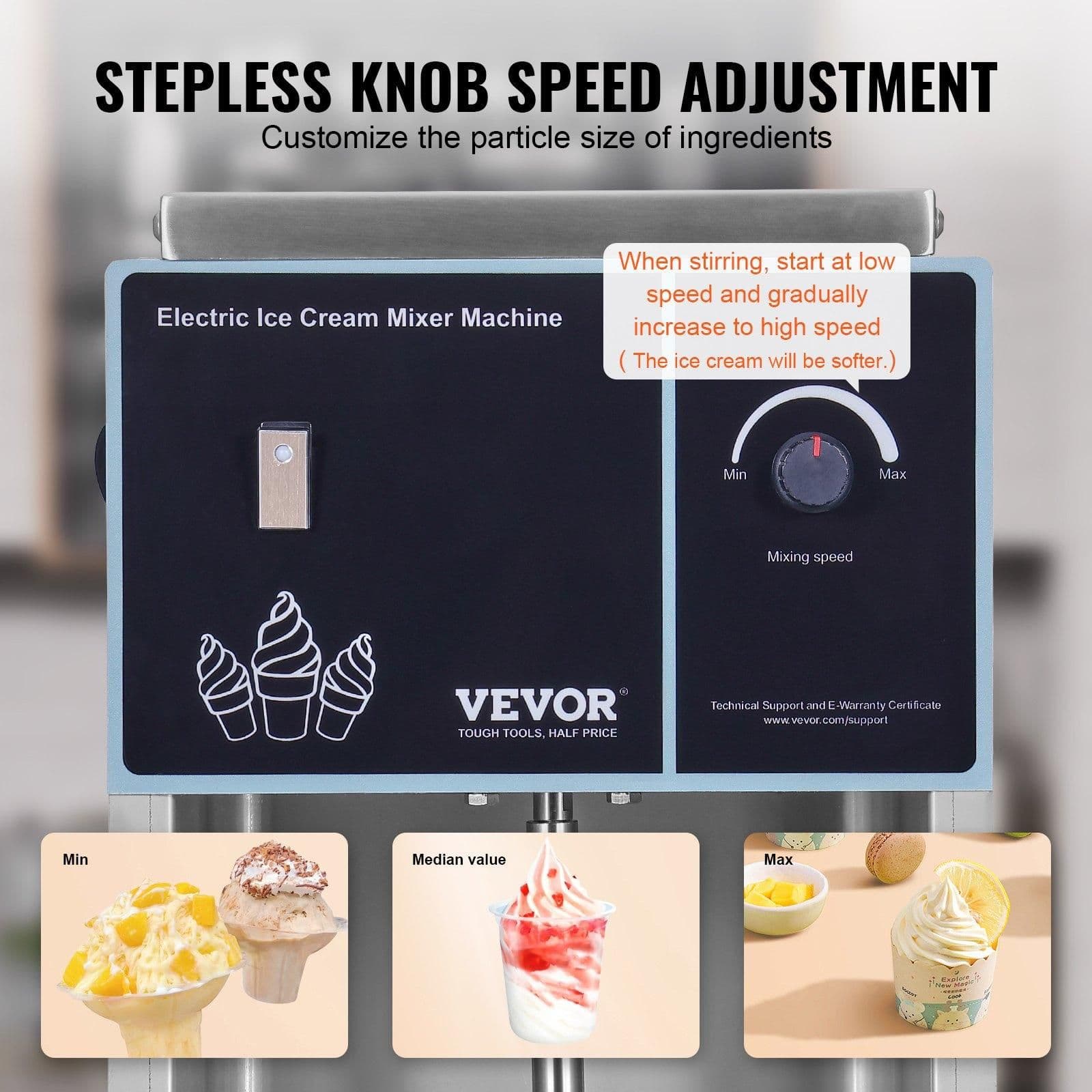 image-VEVOR Ice Cream Blender, 400W High-Speed Ice Cream Maker Mixer Stir Machine 4200RPM, Stepless Speed Adjustment, 304 Stainless Steel Ice Cream Shaker, 3 Hand Cups, Make Various Flavors of Ice Cream