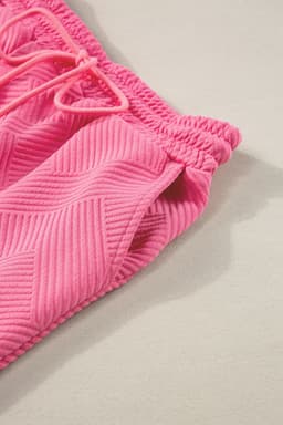 image-Strawberry Pink Textured Loose Fit T Shirt and Drawstring Pants Set