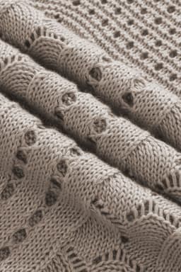 image-Beige Pointelle Knit Flutter Sleeve Sweater - Versatile & Chic