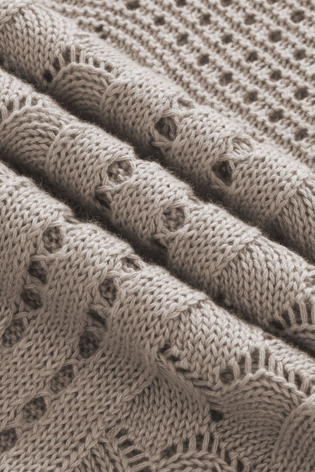 image-Beige Pointelle Knit Flutter Sleeve Sweater - Versatile & Chic