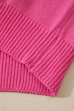 image-Sachet Pink Contrast Crew Neck Pearled Knit Sweater