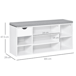 image-HOMCOM Shoe Storage Cabinet Bench w/ Cushion Adjustable Shelves White and Grey