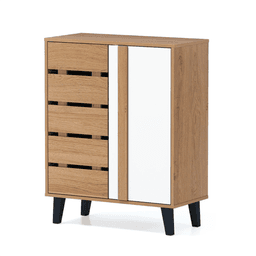 image-Farmhouse Shoe Cabinet - 29.5" Natural+White 4-Tier Adjustable Shelves