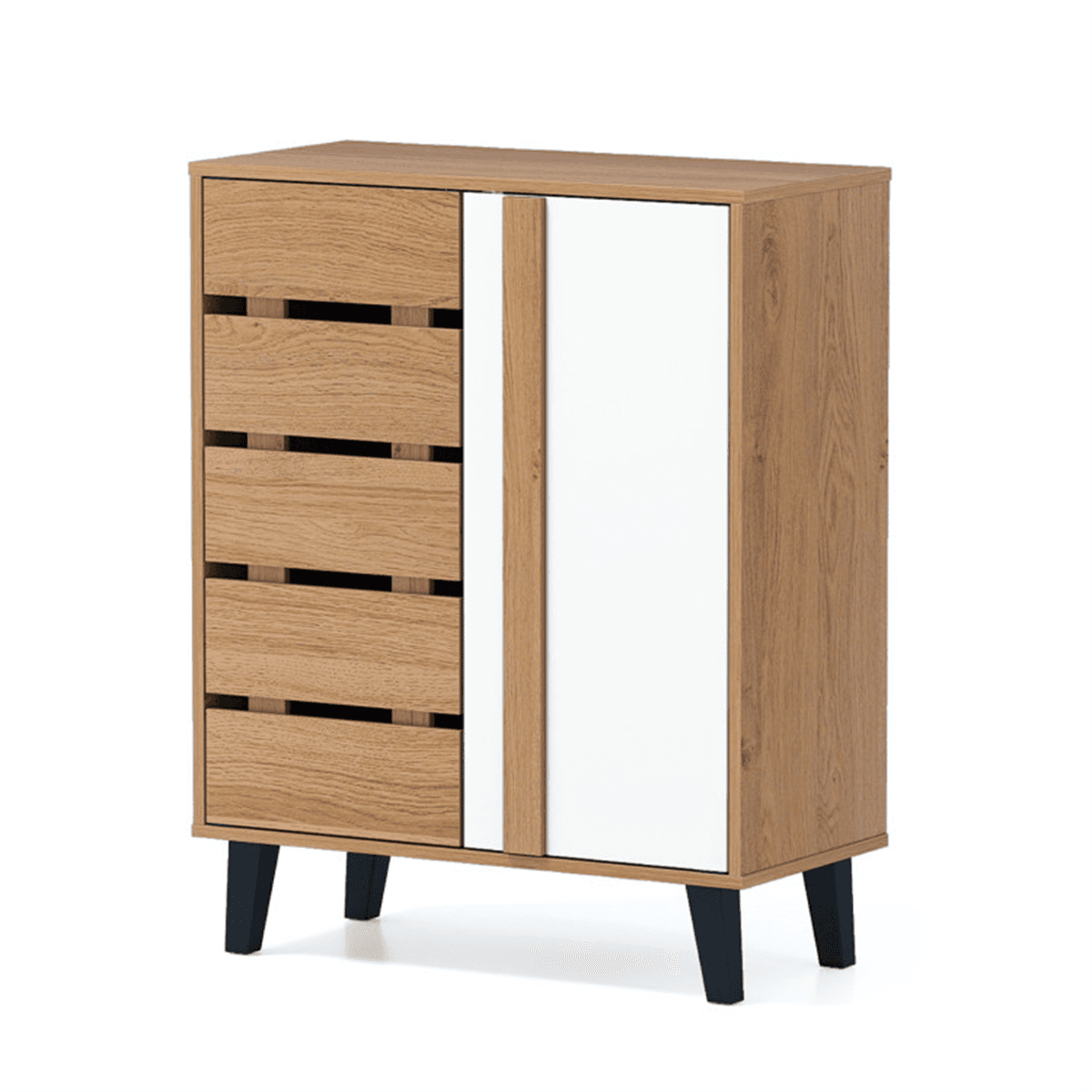 image-Farmhouse Shoe Cabinet - 29.5" Natural+White 4-Tier Adjustable Shelves