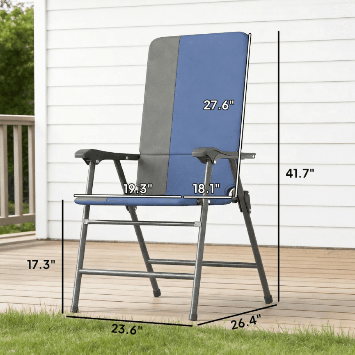 image-Folding Chair Set of 2 - Gray/Dark Blue, Steel Frame, Lightweight, Portable