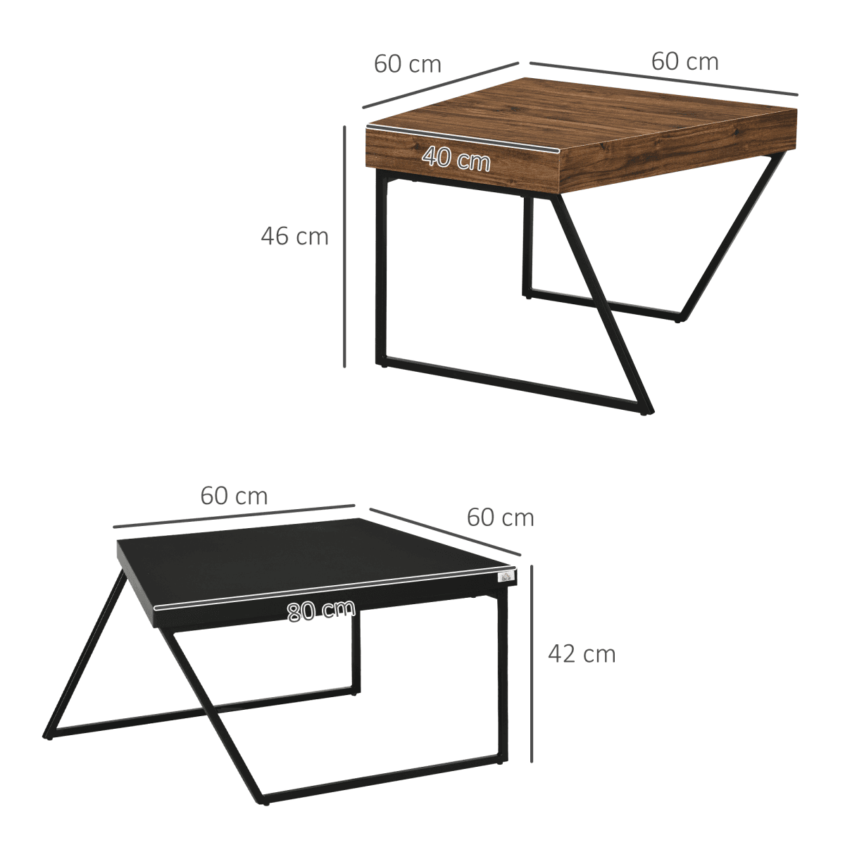 image-HOMCOM Set of 2 Industrial Coffee Tables - Wood Effect & Black