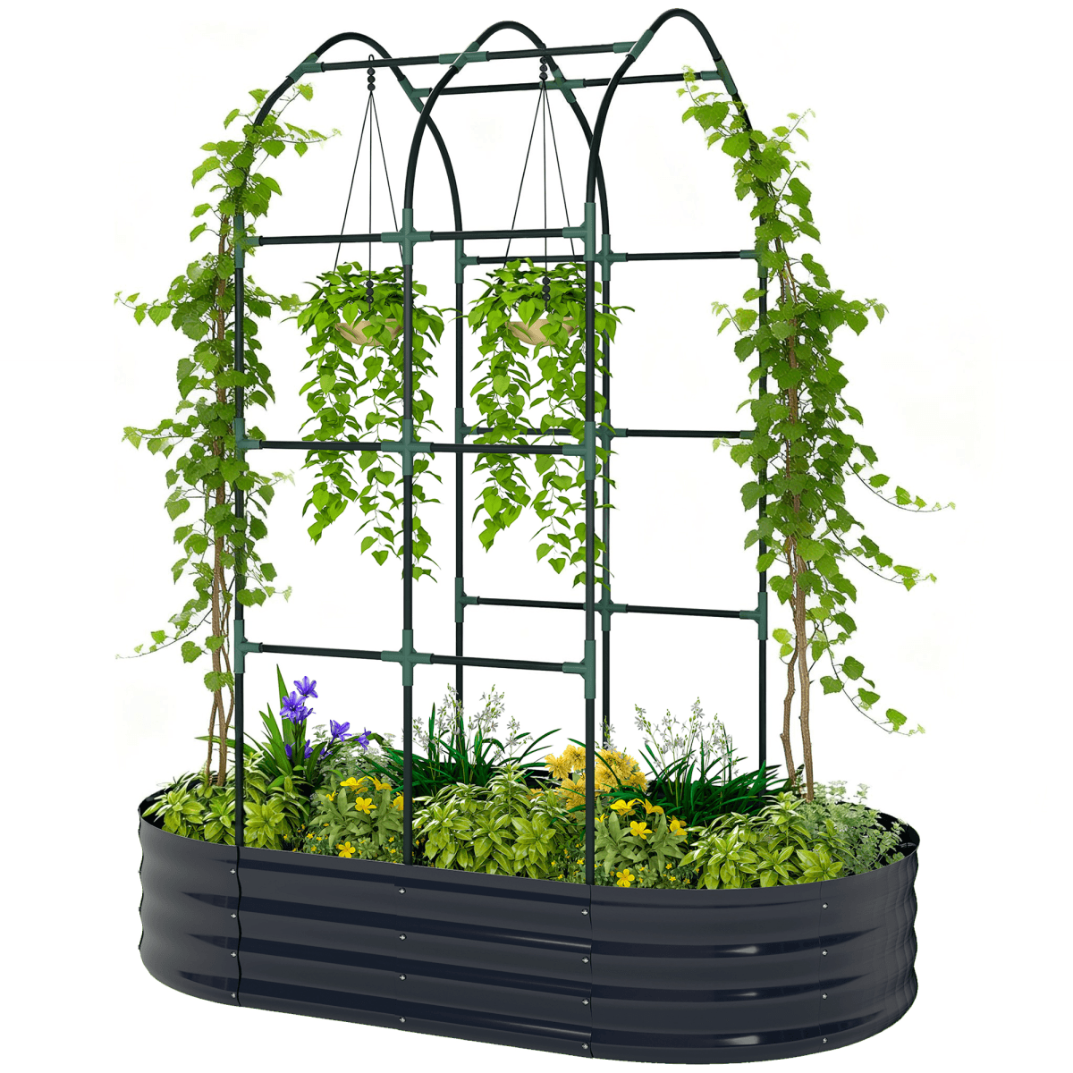 image-Plant Stand - Dark Gray Galvanised Metal, Modular Design, 63" x 35.4" x 70.9"