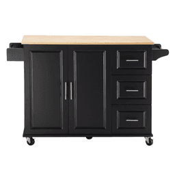 image-Kitchen Island & Cart - Rubber Wood, Big Adjustable Shelf, 54x18x36" Black