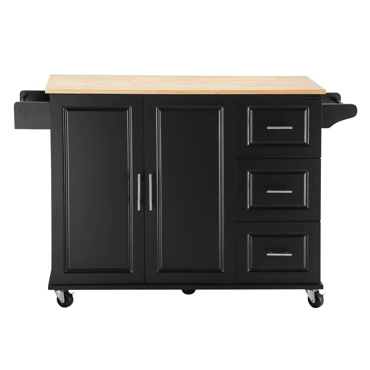 image-Kitchen Island & Cart - Rubber Wood, Big Adjustable Shelf, 54x18x36" Black