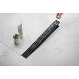 image-Linear Shower Drain 24" 304 Stainless Steel, Black with Grate, Strainer