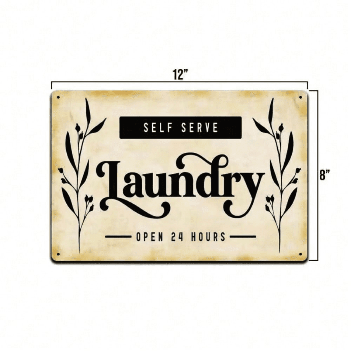 image-24 Hour Self-Service Laundry Metal Sign for Bathroom Wall Decor - Vintage Style