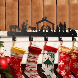 image-Elegant Christmas Wall Hooks - Multi-function Stocking Decor Black Metal Hangers