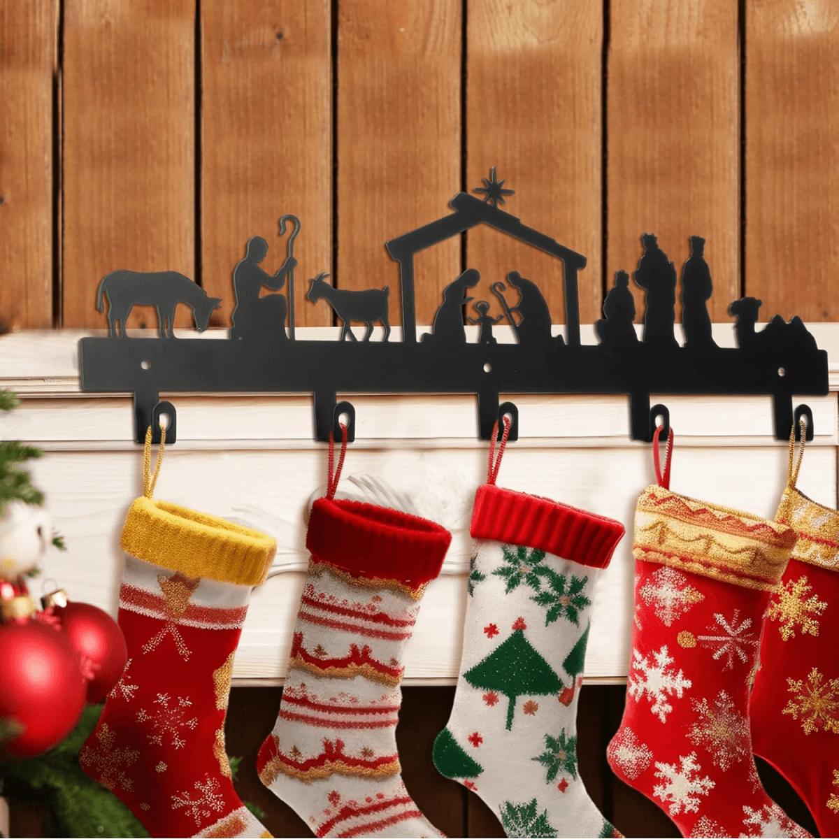 image-Elegant Christmas Wall Hooks - Multi-function Stocking Decor Black Metal Hangers