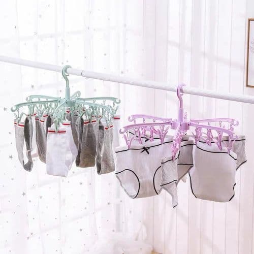 image-3600 Rotating Sock Drying Rack with 24 Clips - Space-Saving & Portable