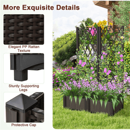 image-Rustic Trellis Planters Set of 2, Garden Boxes for Indoor Outdoor, Self-Watering, Brown