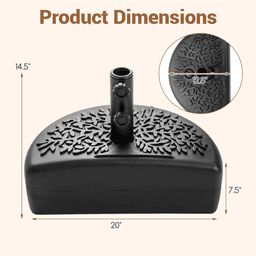 image-Refillable Half-Round Umbrella Base - 55 LBS Mixed Fill Stability, Black