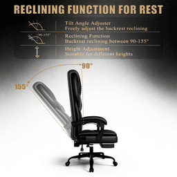 image-Gaming Chair with Inflatable Lumbar Support, Ergonomic Wide Office Chair with Footrest & PU Leather