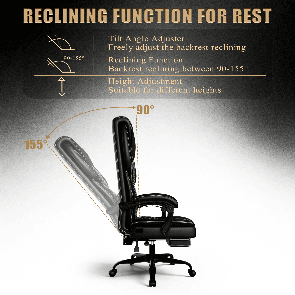 image-Gaming Chair with Inflatable Lumbar Support, Ergonomic Wide Office Chair with Footrest & PU Leather