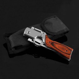 image-Flipper Pocket Knife with Flashlight, 8.5" Stainless Steel, Wooden Handle, Men's Outdoor Tool