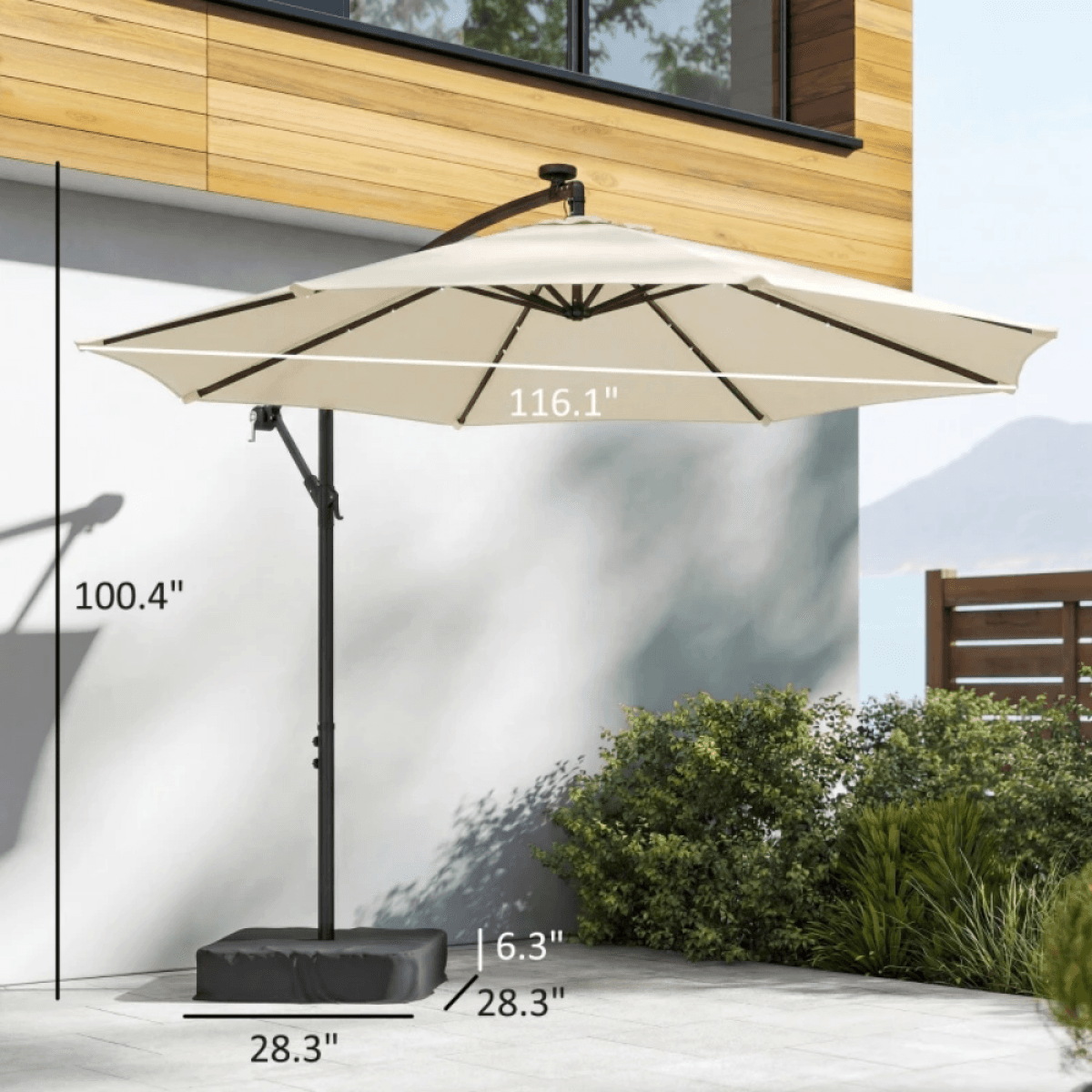 image-Patio Umbrella Cantilever 9.7ft Solar LED Cream