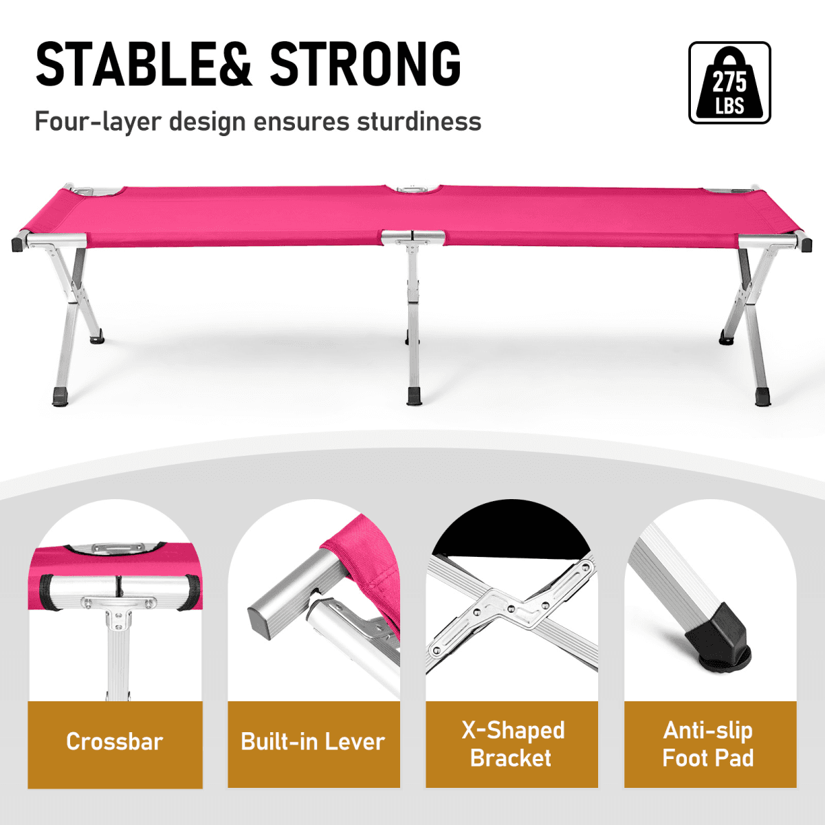 image-Folding Camping Cot with Bag - Army Pink 74.8" Durable
