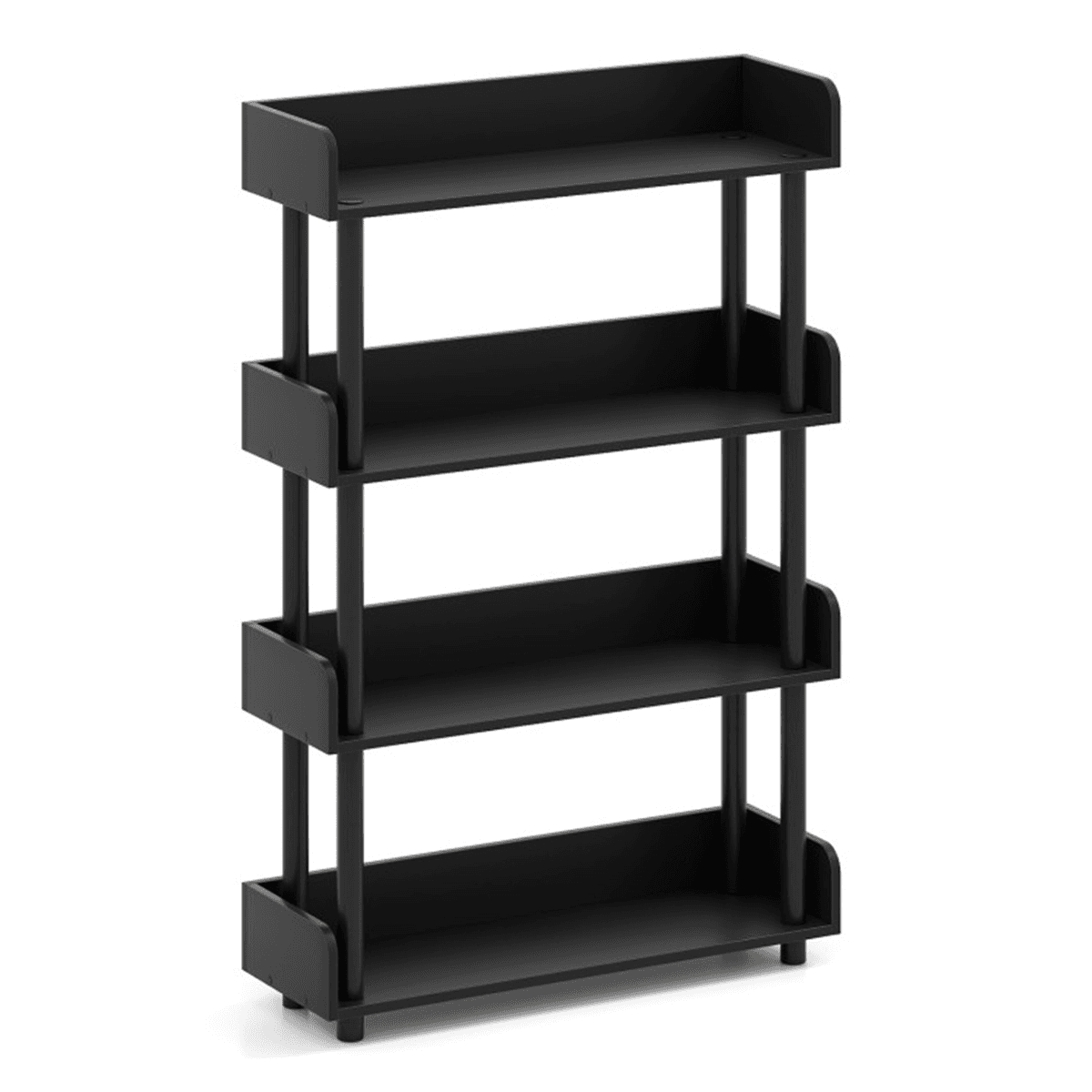 image-4-Tier Black Bookshelf with Anti-Tipping Legs for Home Office Storage (50 characters)