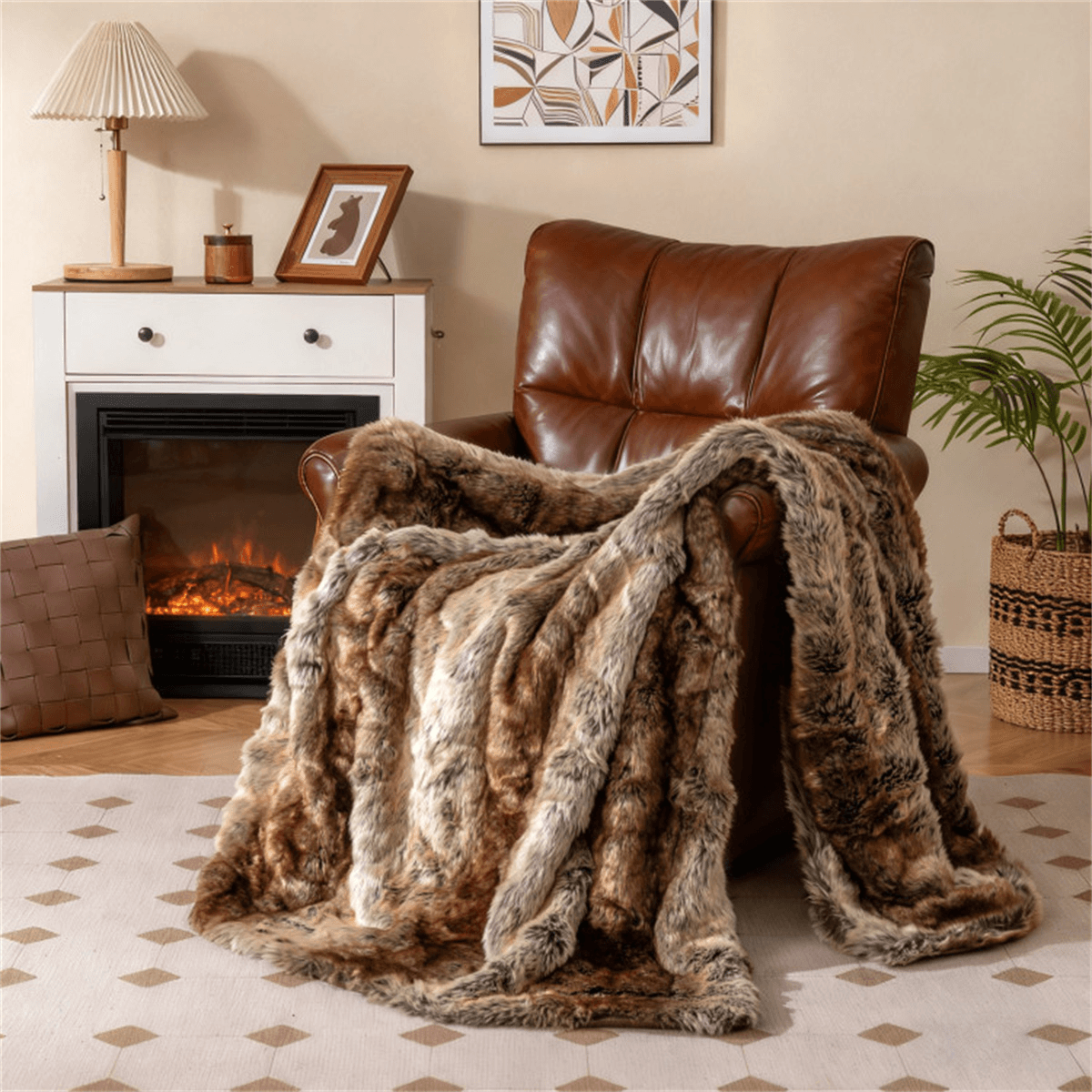 image-Faux Raccoon Fur Throw Blanket - 760GSM, 60"x80", Double-Sided, Cozy