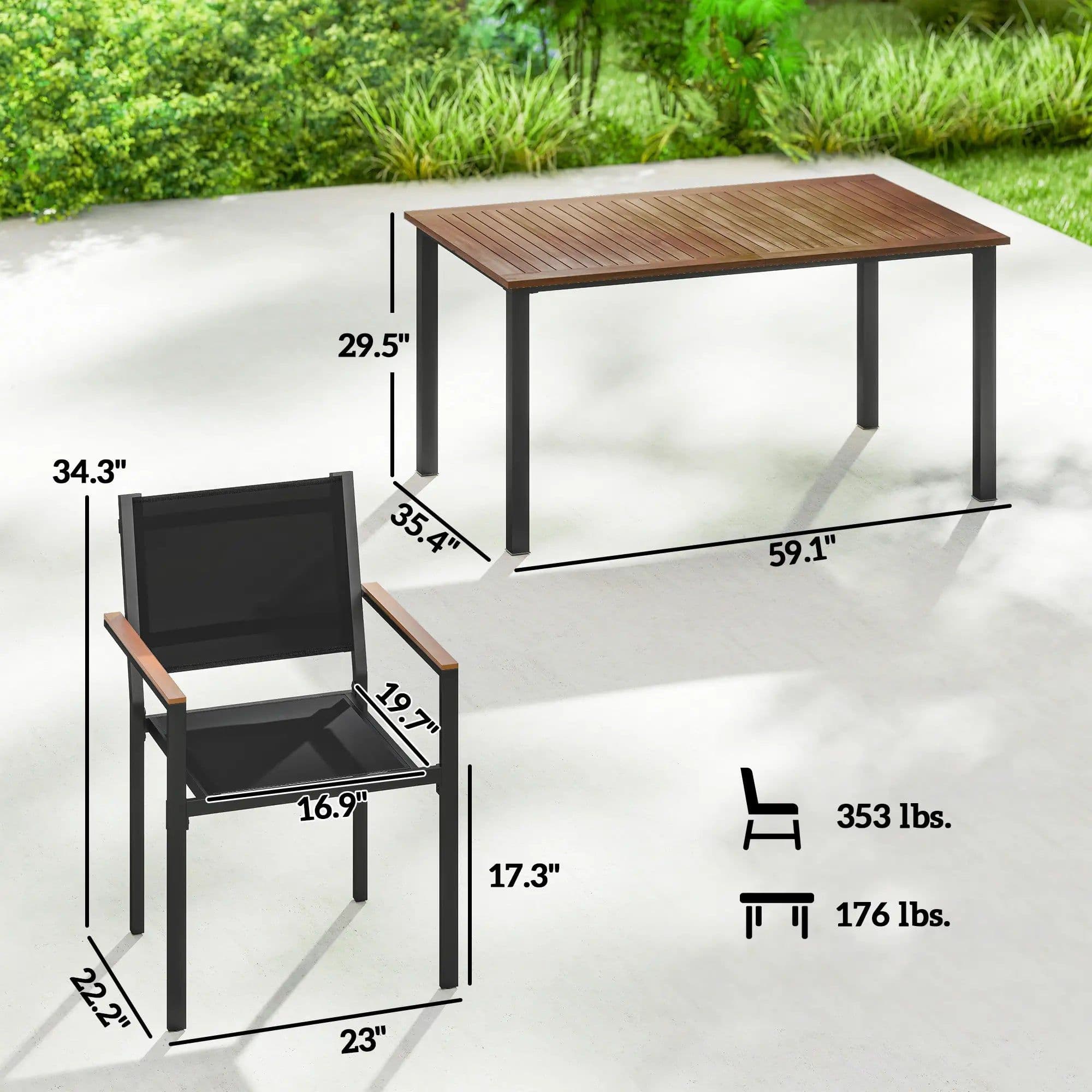 image-Dining Table - Rectangular Acacia Wood, Steel Frame, 59.1" L x 35.4" W x 29.5" H