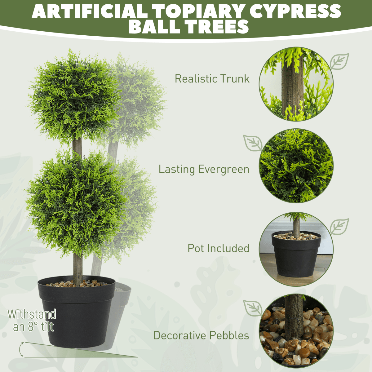 image-HOMCOM Set of 2 Artificial Topiary Cypress Trees - 60cm Green
